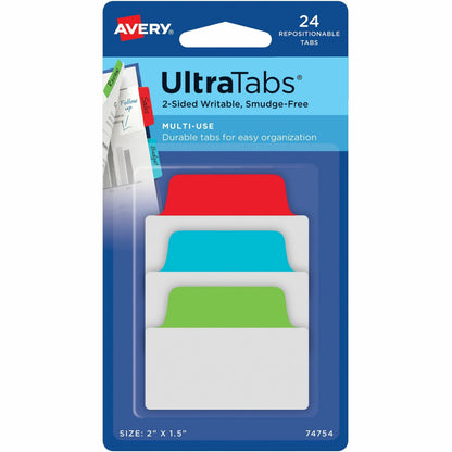 Avery® 2" Multi-use Ultra Tabs - 24 Tab(s) - 1.50" Tab Height x 2" Tab Width - Removable - Red Film, Clear Paper, Blue, 
