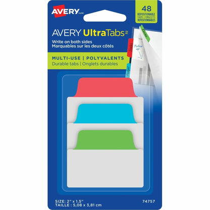 Avery UltraTabs Multi-Use - 48 Tab(s) - 1.50" Tab Height x 2" Tab Width - Removable - Green Paper, Blue, Red Tab(s) - 48
