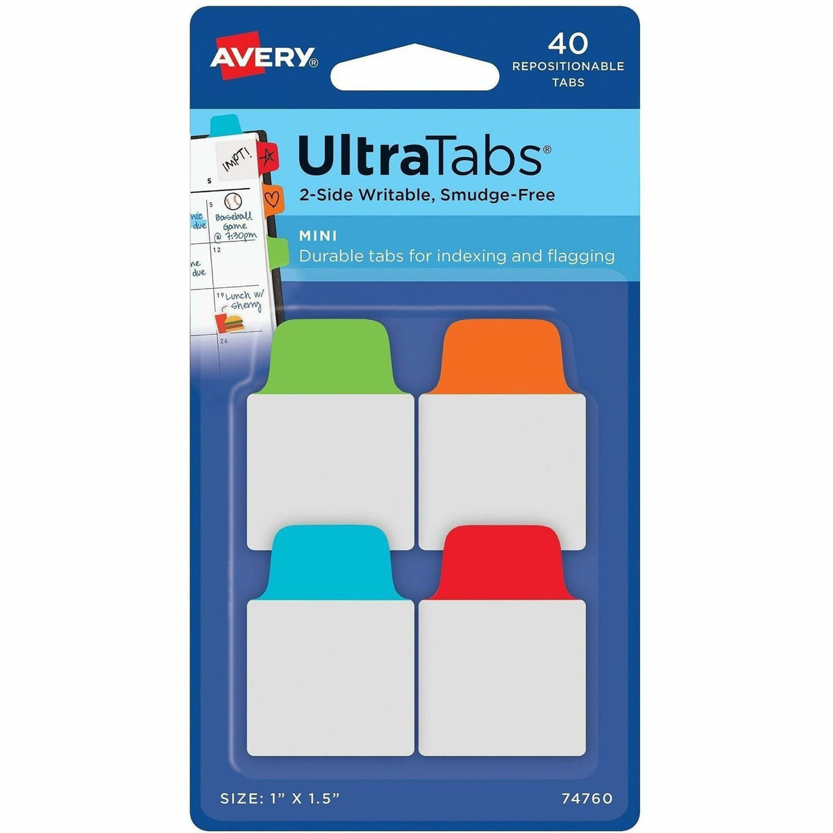 Avery® Ultra Tabs File Tab - 40 Write-on Tab(s) - 1.50" Tab Height x 1" Tab Width - Removable - Clear Film, Red Paper, B