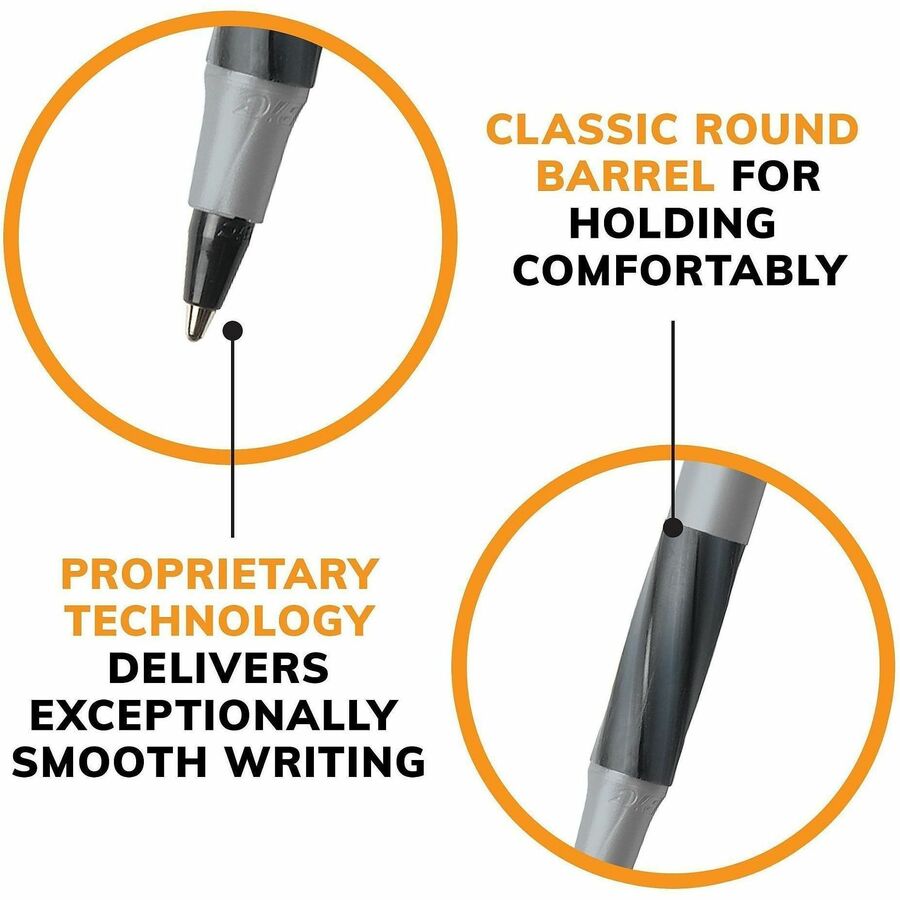 BIC Round Stic Grip Ballpoint Pen - 1.2 mm Medium Pen Point - Black Ink - Brass Tip - 36 / Box