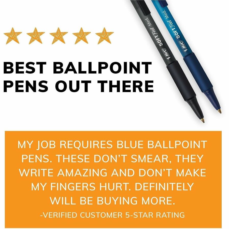 BIC SoftFeel Retractable Ball Pens - 1 mm Medium Pen Point - Retractable - Black Ink - Black Barrel - 36 / Box