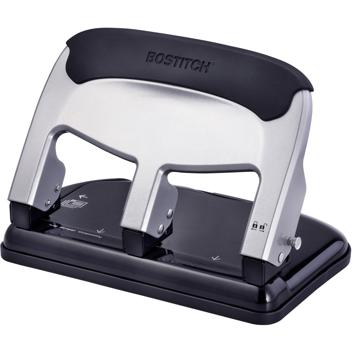 Bostitch EZ Squeeze 40-sheet 3-Hole Punch - 3 Punch Head(s) - 40 Sheet of 20lb Paper - 9/32" Punch Size - 7.4" Width x 3