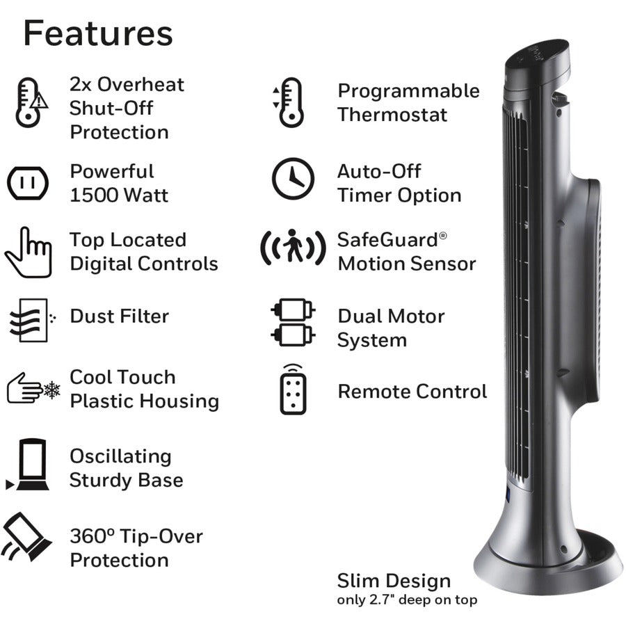 Honeywell Motion Sensor Ceramic Heater - Ceramic - 1500 W - 2 x Heat Settings - Timer - 1500 W - Oscillation - Indoor - 