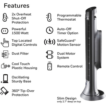 Honeywell Motion Sensor Ceramic Heater - Ceramic - 1500 W - 2 x Heat Settings - Timer - 1500 W - Oscillation - Indoor - 