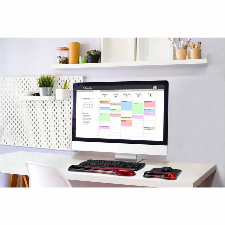 Kensington Duo Gel Wave Mouse Pad Wrist Pillow - 1" Height x 7.25" Width x 9.50" Depth - Red, Black - Gel - Slip Resista