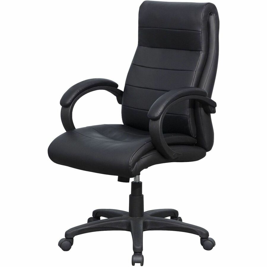 Lorell Deluxe High-back Office Chair - Leather Seat Material - Leather Back Material - High Back - 5-star Base - Black -