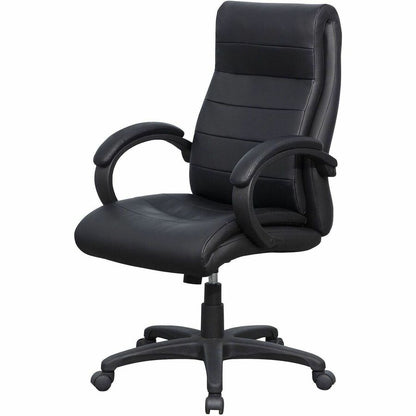 Lorell Deluxe High-back Office Chair - Leather Seat Material - Leather Back Material - High Back - 5-star Base - Black -