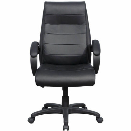 Lorell Deluxe High-back Office Chair - Leather Seat Material - Leather Back Material - High Back - 5-star Base - Black -