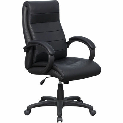 Lorell Deluxe High-back Office Chair - Leather Seat Material - Leather Back Material - High Back - 5-star Base - Black -