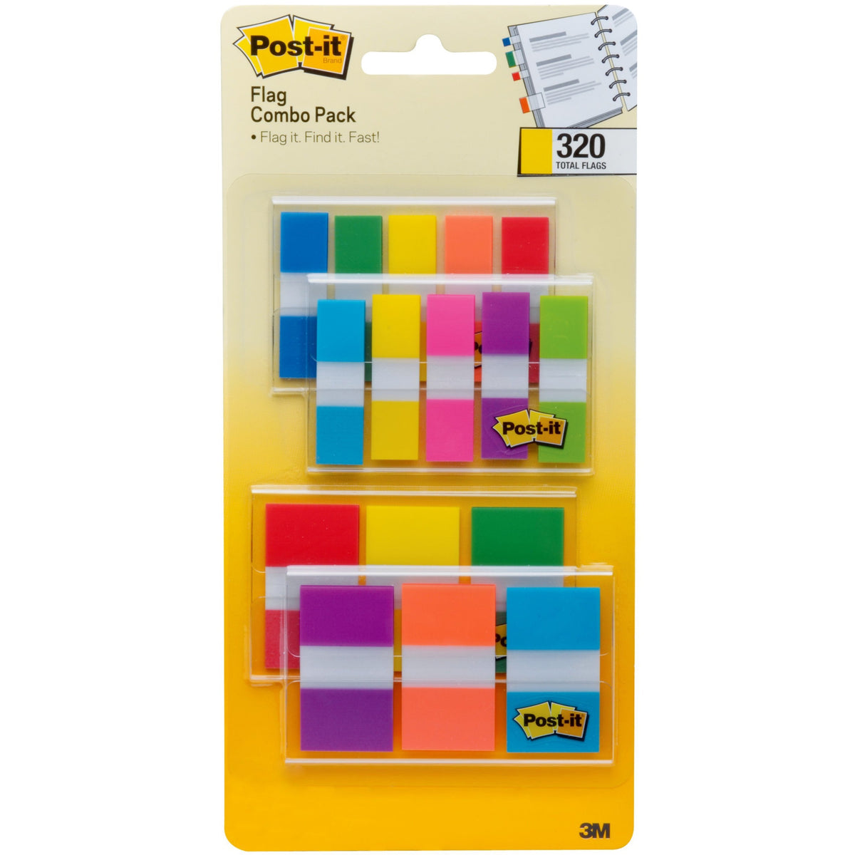 Post-it® Assorted Flag Combo Pack - 320 x Assorted - 1/2" Flag/Note Width, 1" Flag/Note Width - 320 / Pack