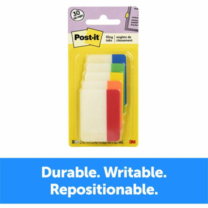Post-it® Tabs - Write-on Tab(s) - 2" Tab Width - Removable - Red, Orange, Yellow, Green, Blue Tab(s) - 30 / Pack