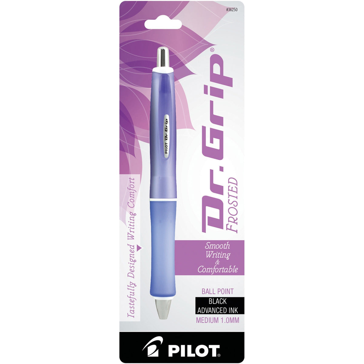 Pilot Dr. Grip Frosted Collection Ballpoint Pens - 1 mm Pen Point - Retractable - Black Ink - Frosted Purple Barrel - 1 