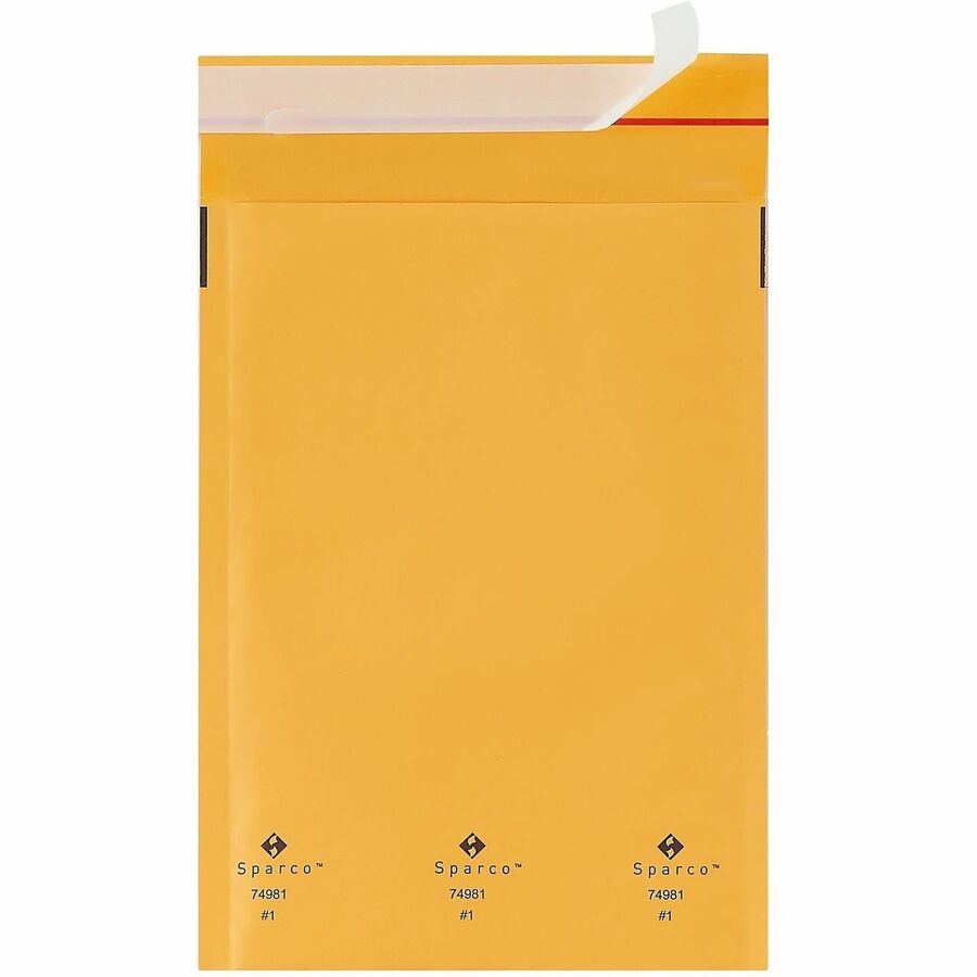 Sparco Size 1 Bubble Cushioned Mailers - Bubble - #1 - 7 1/2" Width x 12" Length - Self-sealing - Kraft - Kraft - 100 / 