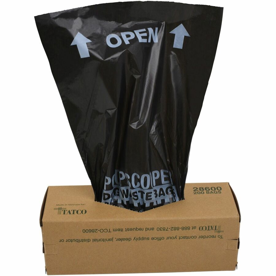 Tatco Dog Waste Station Refill Bags - Black - Waste Disposal, Office, Park, Home - 200/Box - 10 / Carton