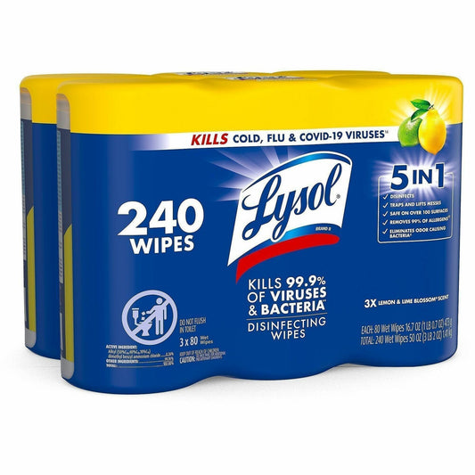 Lysol Lemon/Lime Disinfecting Wipes - For Multi Surface, Multipurpose - Wipe - Lemon, Lime Blossom Scent - 2 / Carton