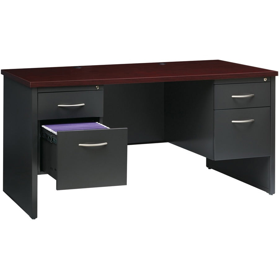 Lorell Fortress Modular Series Double-Pedestal Desk - 60" Width x 30" Depth, x 1.1" Thickness Top - Total Drawer(s): 2 -