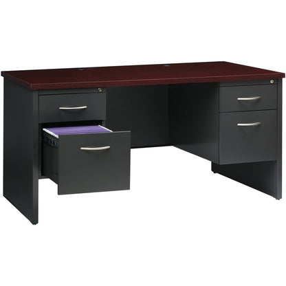 Lorell Fortress Modular Series Double-Pedestal Desk - 60" Width x 30" Depth, x 1.1" Thickness Top - Total Drawer(s): 2 -