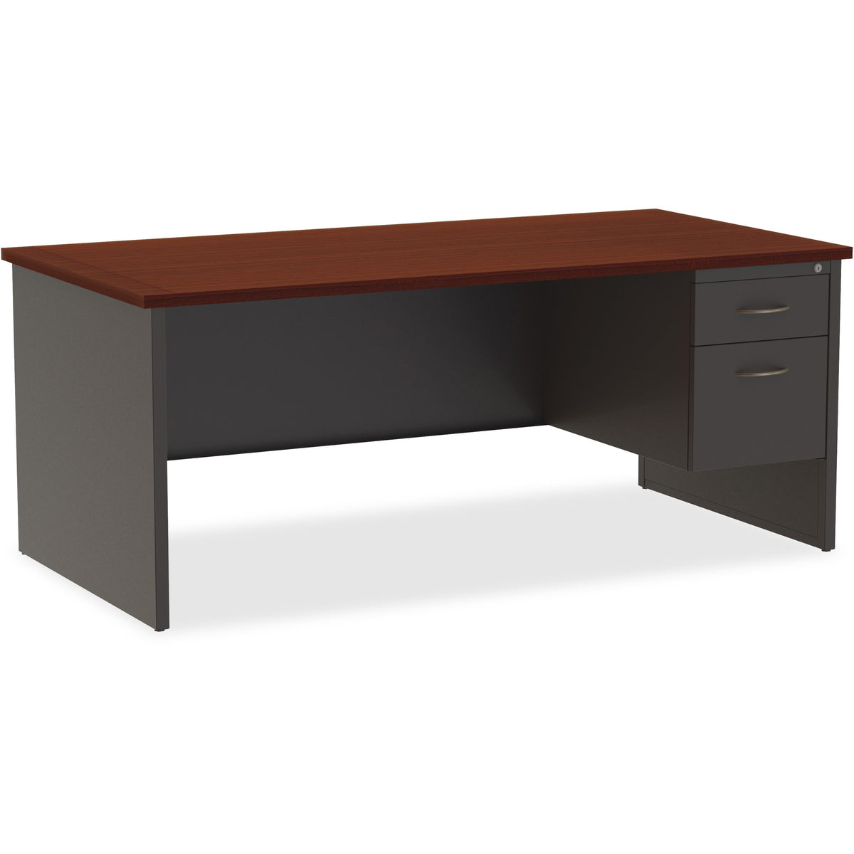 Lorell Fortress Modular Series Right-Pedestal Desk - 72" Width x 36" Depth, x 1.1" Thickness Top - Total Drawer(s): 2 - 