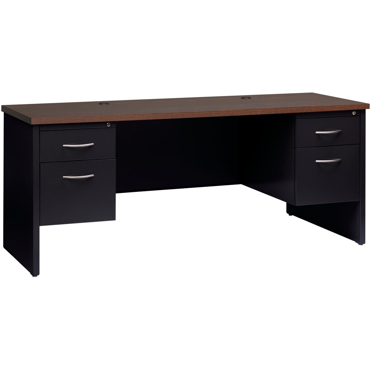 Lorell Walnut Laminate Commercial Steel Double-pedestal Credenza - 2-Drawer - 72" Width x 24" Depth, x 1.1" Thickness To