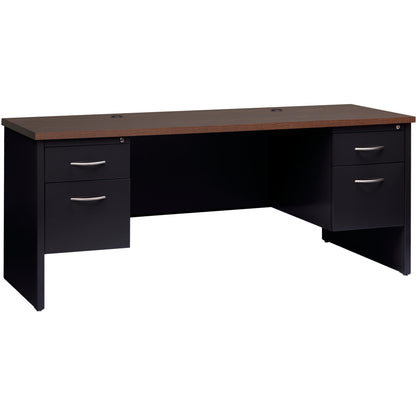 Lorell Walnut Laminate Commercial Steel Double-pedestal Credenza - 2-Drawer - 72" Width x 24" Depth, x 1.1" Thickness To