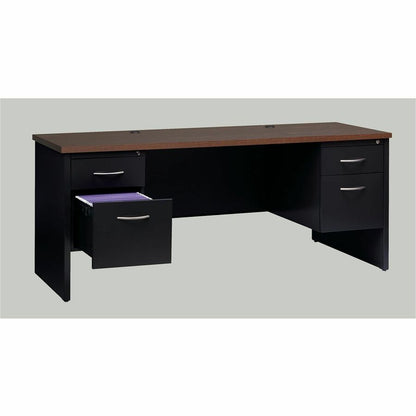 Lorell Walnut Laminate Commercial Steel Double-pedestal Credenza - 2-Drawer - 72" Width x 24" Depth, x 1.1" Thickness To