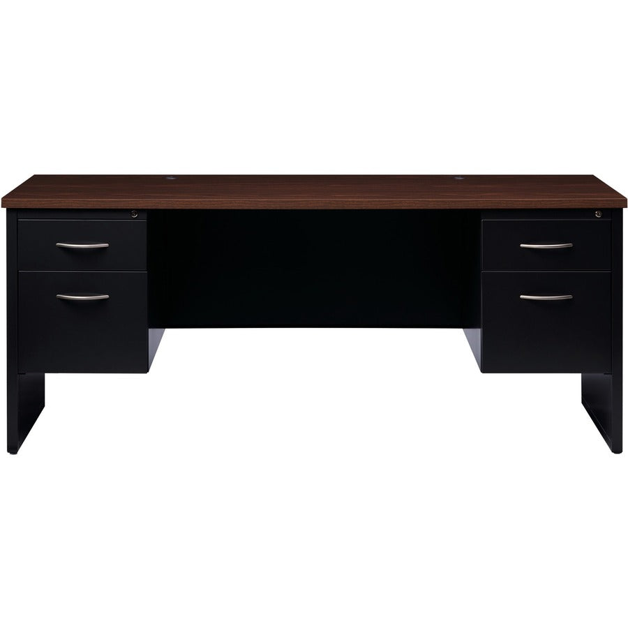 Lorell Walnut Laminate Commercial Steel Double-pedestal Credenza - 2-Drawer - 72" Width x 24" Depth, x 1.1" Thickness To