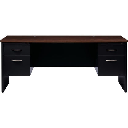 Lorell Walnut Laminate Commercial Steel Double-pedestal Credenza - 2-Drawer - 72" Width x 24" Depth, x 1.1" Thickness To