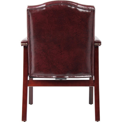 Boss Traditional Oxblood Vinyl Guest Chair with Mahogany Finish - Burgundy Seat Color - Vinyl Seat Material - Burgundy B