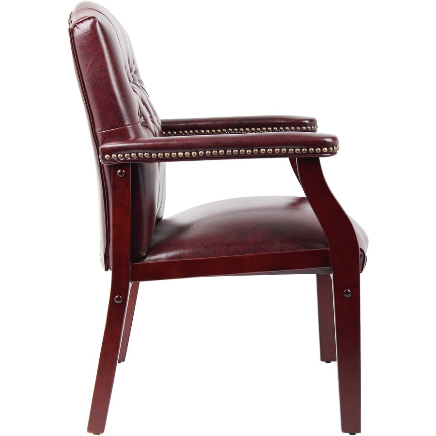 Boss Traditional Oxblood Vinyl Guest Chair with Mahogany Finish - Burgundy Seat Color - Vinyl Seat Material - Burgundy B