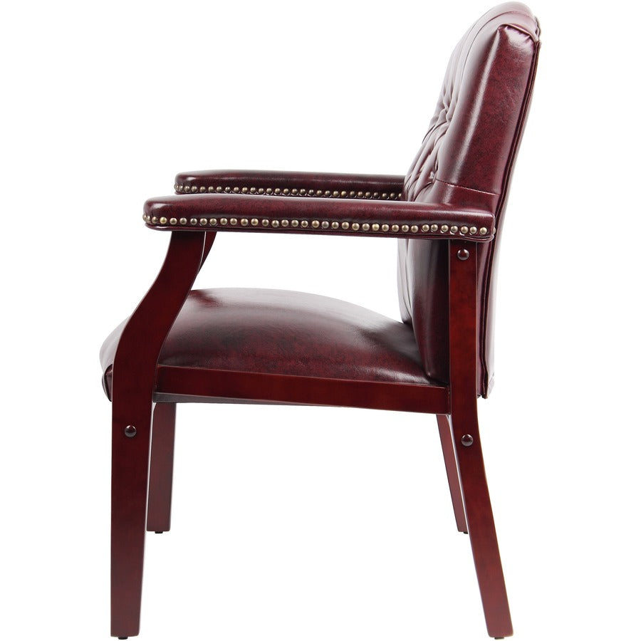 Boss Traditional Oxblood Vinyl Guest Chair with Mahogany Finish - Burgundy Seat Color - Vinyl Seat Material - Burgundy B