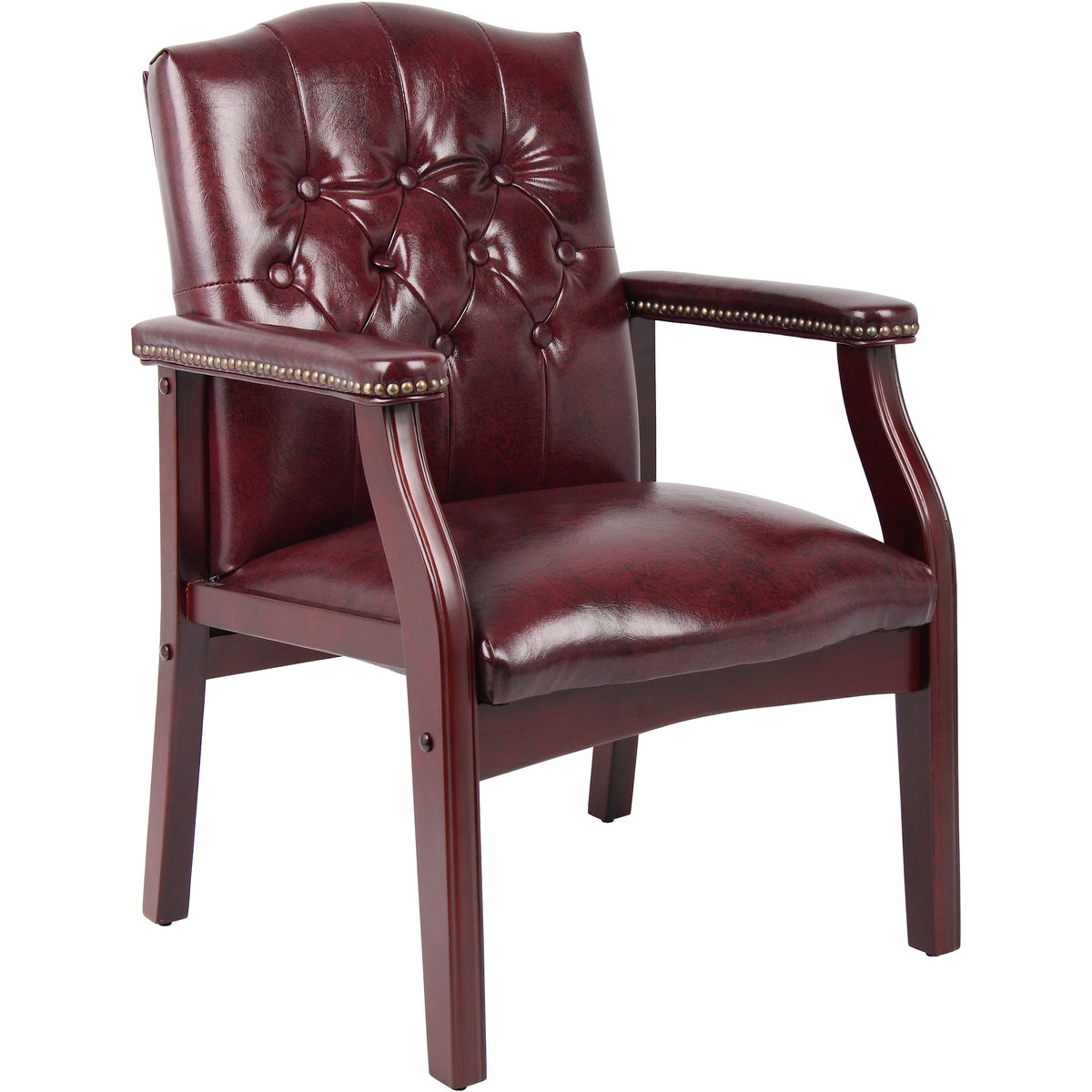 Boss Traditional Oxblood Vinyl Guest Chair with Mahogany Finish - Burgundy Seat Color - Vinyl Seat Material - Burgundy B
