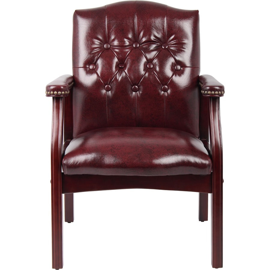 Boss Traditional Oxblood Vinyl Guest Chair with Mahogany Finish - Burgundy Seat Color - Vinyl Seat Material - Burgundy B