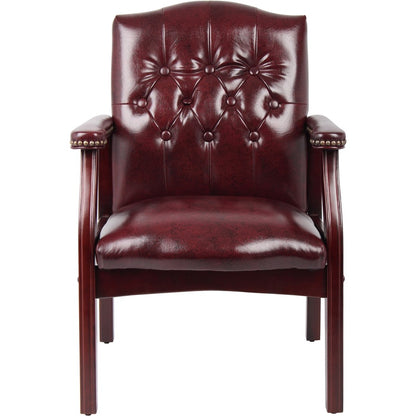 Boss Traditional Oxblood Vinyl Guest Chair with Mahogany Finish - Burgundy Seat Color - Vinyl Seat Material - Burgundy B