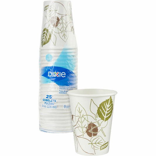 Dixie Pathways 8 oz Paper Hot Cups By GP Pro - 8 fl oz - White - Paper - Hot Drink, Beverage - 25 / Pack