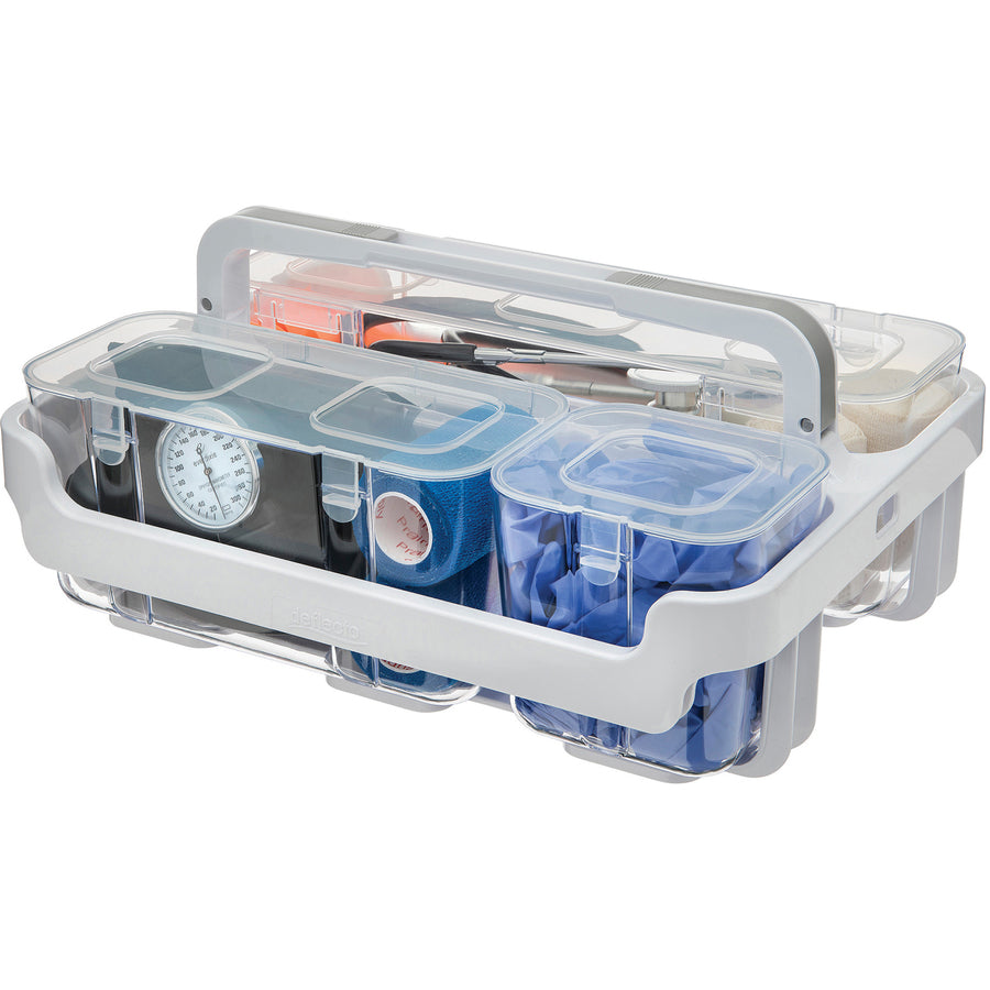 Deflecto Stackable Caddy Organizer - 6.50" Height x 14" Width x 10.50" Depth - Handle, Lid, Locking System - White - Pla
