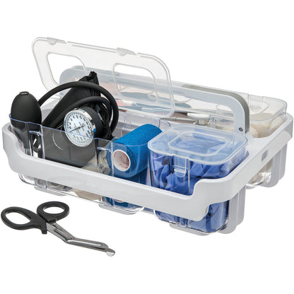 Deflecto Stackable Caddy Organizer - 6.50" Height x 14" Width x 10.50" Depth - Handle, Lid, Locking System - White - Pla