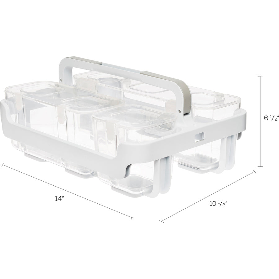 Deflecto Stackable Caddy Organizer - 6.50" Height x 14" Width x 10.50" Depth - Handle, Lid, Locking System - White - Pla