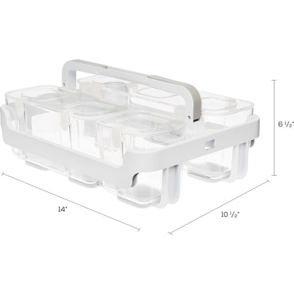 Deflecto Stackable Caddy Organizer - 6.50" Height x 14" Width x 10.50" Depth - Handle, Lid, Locking System - White - Pla