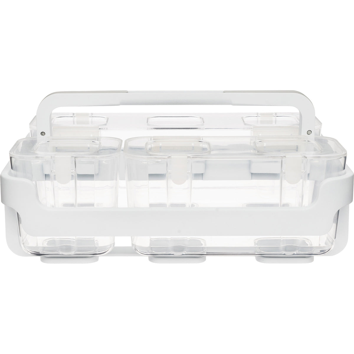Deflecto Stackable Caddy Organizer - 6.50" Height x 14" Width x 10.50" Depth - Handle, Lid, Locking System - White - Pla