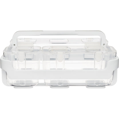 Deflecto Stackable Caddy Organizer - 6.50" Height x 14" Width x 10.50" Depth - Handle, Lid, Locking System - White - Pla