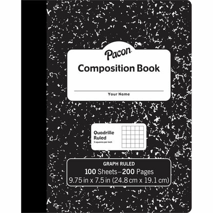 Pacon Composition Book - 100 Sheets - 200 Pages - Quad Ruled Front Ruling - 0.20" Ruled - 9.75" Height x 7.5" Width x 0.