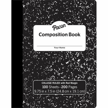 Pacon Composition Book - 100 Sheets - 200 Pages - College Ruled Front Ruling - 0.28" Ruled - 9.75" Height x 7.5" Width x