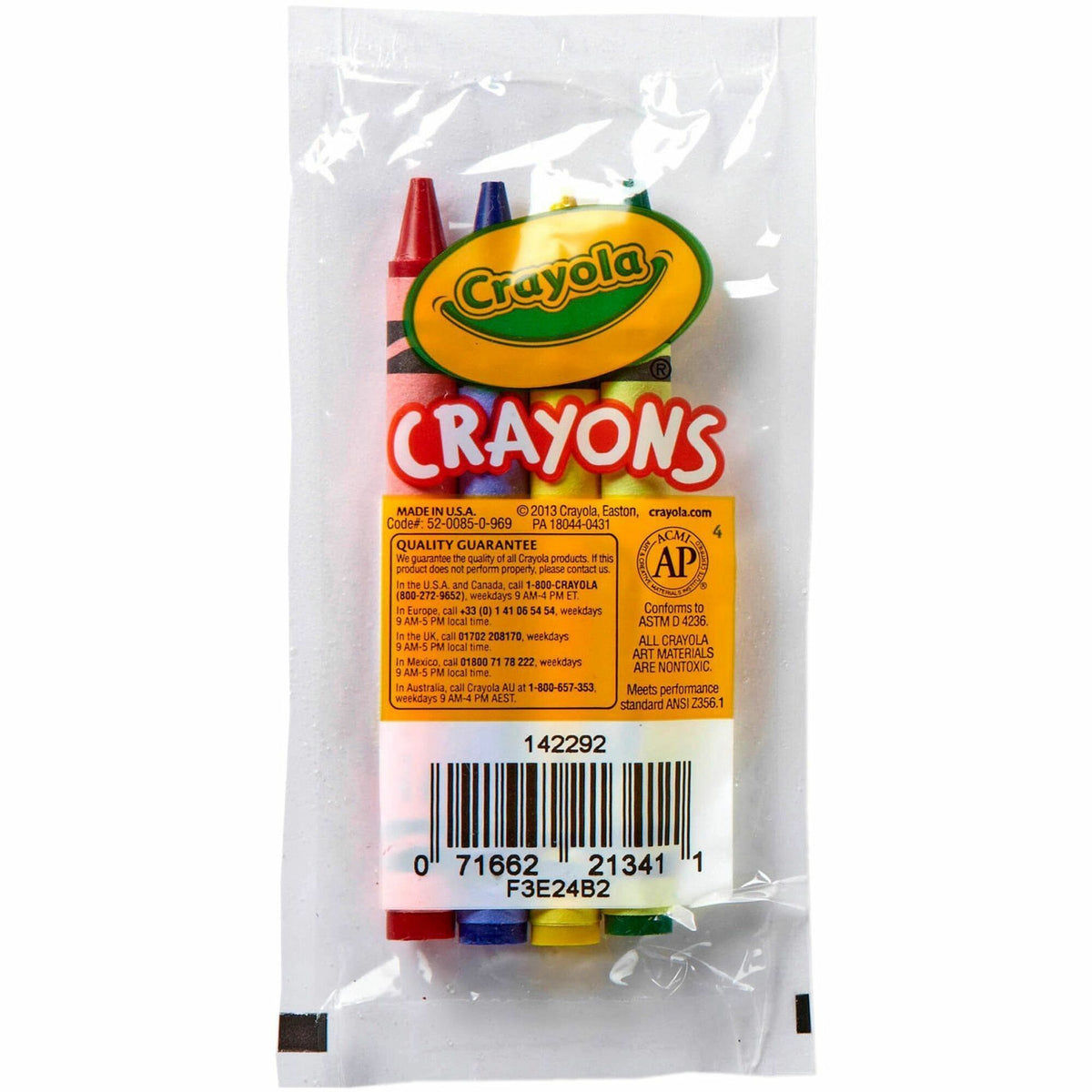Crayola Set of Four Regular Size Crayons in Pouch - Red, Blue, Yellow, Green - 4/Pack - 360 / Carton