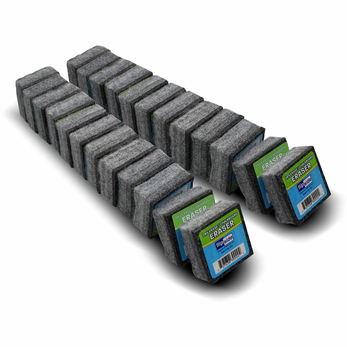 Flipside Dry Erase/Chalkboard Eraser - Gray - Felt - 2" Width x 1" Height x 2" Depth - 24 / Pack - Soft
