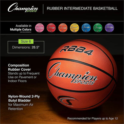 Champion Sports Intermediate Rubber Basketball Orange - 28.50" - 6 - Rubber, Nylon - Orange - 1  Each