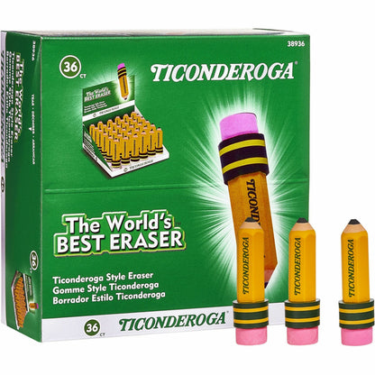 Ticonderoga Pencil-Shaped Erasers - Yellow - Pencil - 1 Box - Latex-free, Smudge-free, Non-toxic