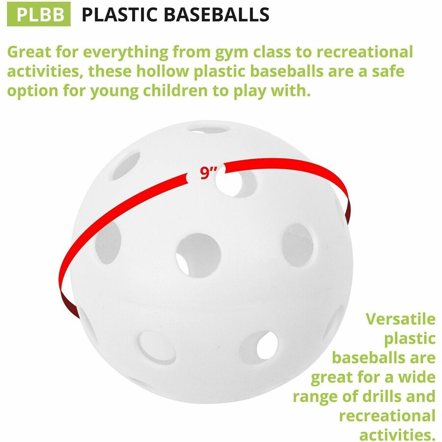 Champion Sports Plastic Baseball - 9" - Plastic - White - 1  Dozen