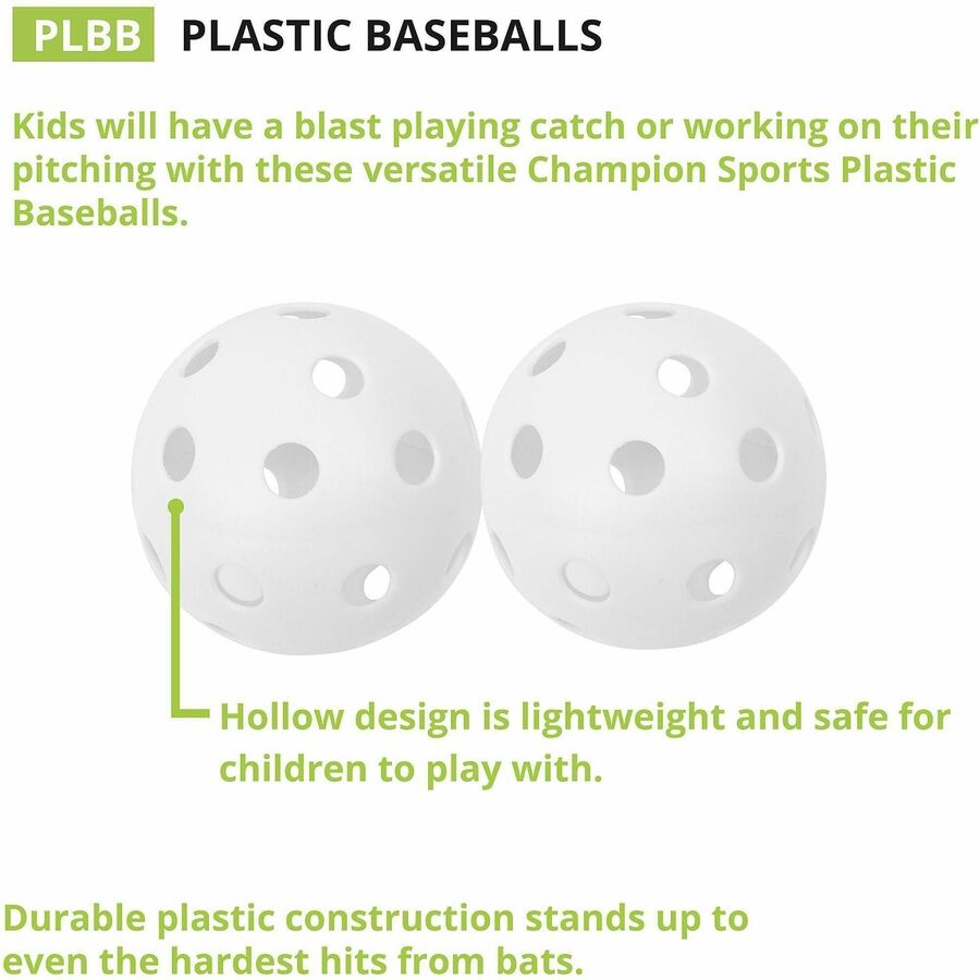 Champion Sports Plastic Baseball - 9" - Plastic - White - 1  Dozen