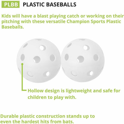 Champion Sports Plastic Baseball - 9" - Plastic - White - 1  Dozen