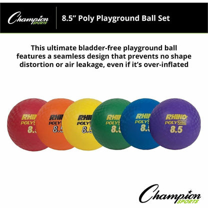 Champion Sports Poly Playground Ball Set - 8.50" - Red, Orange, Yellow, Green, Blue, Purple - 1  Set